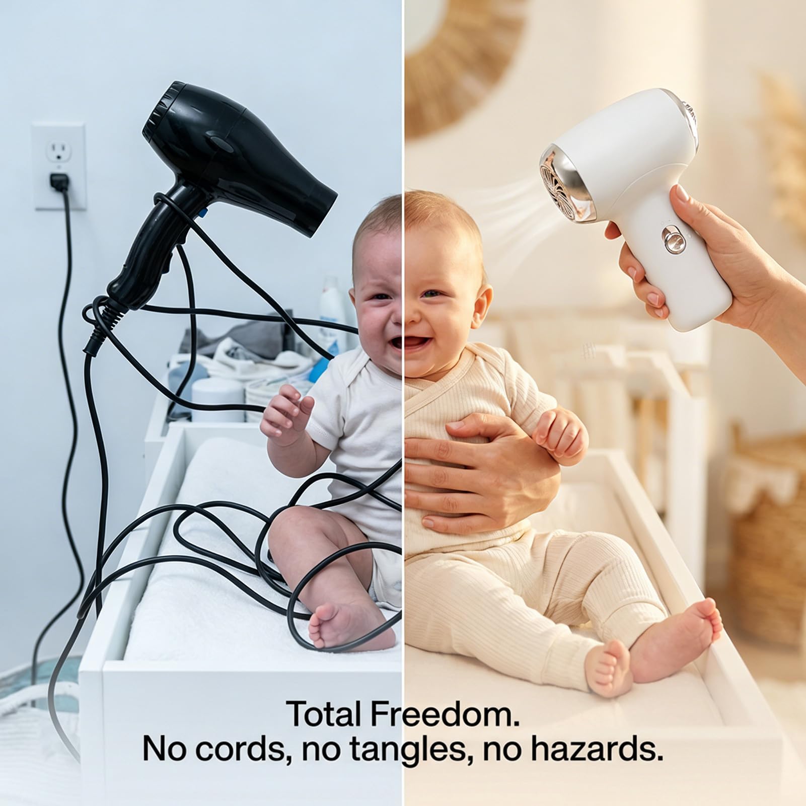 Fockety Kabelloser Haartrockner für Babys, Tragbarer Reisefön mit Sanftem Luftstrom, 2000 MAh Wiederaufladbarer Batteriebetriebener Mini-Haartrockner für, Kleinkinder (Stil 2)