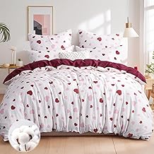 Aisbo Bed Linen 220 x 240 cm Cotton Pink Red Hearts Pattern - Bed Linen Sets 220 x 240 cm Duvet Cover 3-Piece with 2 Pillowcases 80 x 80 cm, Oeko-Tex Reversible Bed Linen with Zip