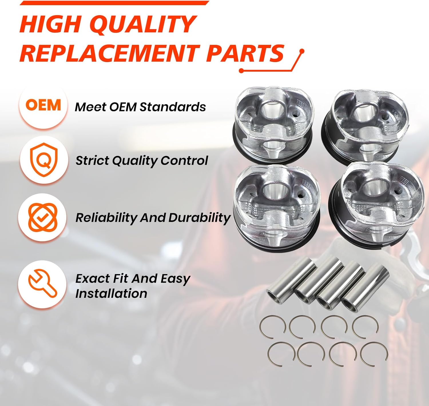 12652809 Pistons Rings Kit, Compatible with Camaro Envision 2016-2020 ATS CTS CT6 2013-2019 2.0L, Automotive Piston Set Replaces Part 12569638 89018107