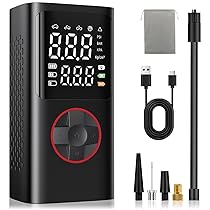 Onherm Compressore Aria Portatile, Pompa Bicicletta Elettrica 10.3 Bar, 150PSI con Tutte Le Valvole, 5 Modalità, Mini Compressore Portatile con Luce LED per Auto, Bici, Moto, Scooter, Pallone