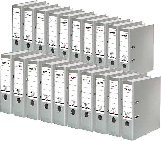 Oryginalne foldery ekologiczne Falken z recyklingu, wyprodukowane w Niemczech, na zewnątrz, 8 cm szerokości, DIN A4, szary, segregator listowy, neutralny CO2, niebieski anioł, 20 sztuk