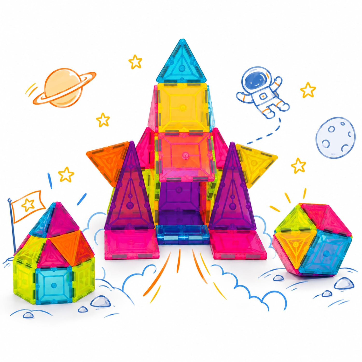 Amazon Brand - Jam & Honey 28 Pieces Magna Tiles Building Blocks for Kids | STEM Toy | Magnetic Toys | Great Birthday Gift | Toys for Kids |Educational & Creative Toy