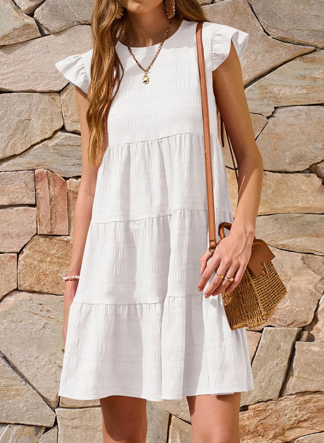 Yousify Summer Dresses for Women 2026 Ruffle Sleeve Mini Babydoll Dress Beach Casual Loose Flowy Dresses Sundress - Image 3