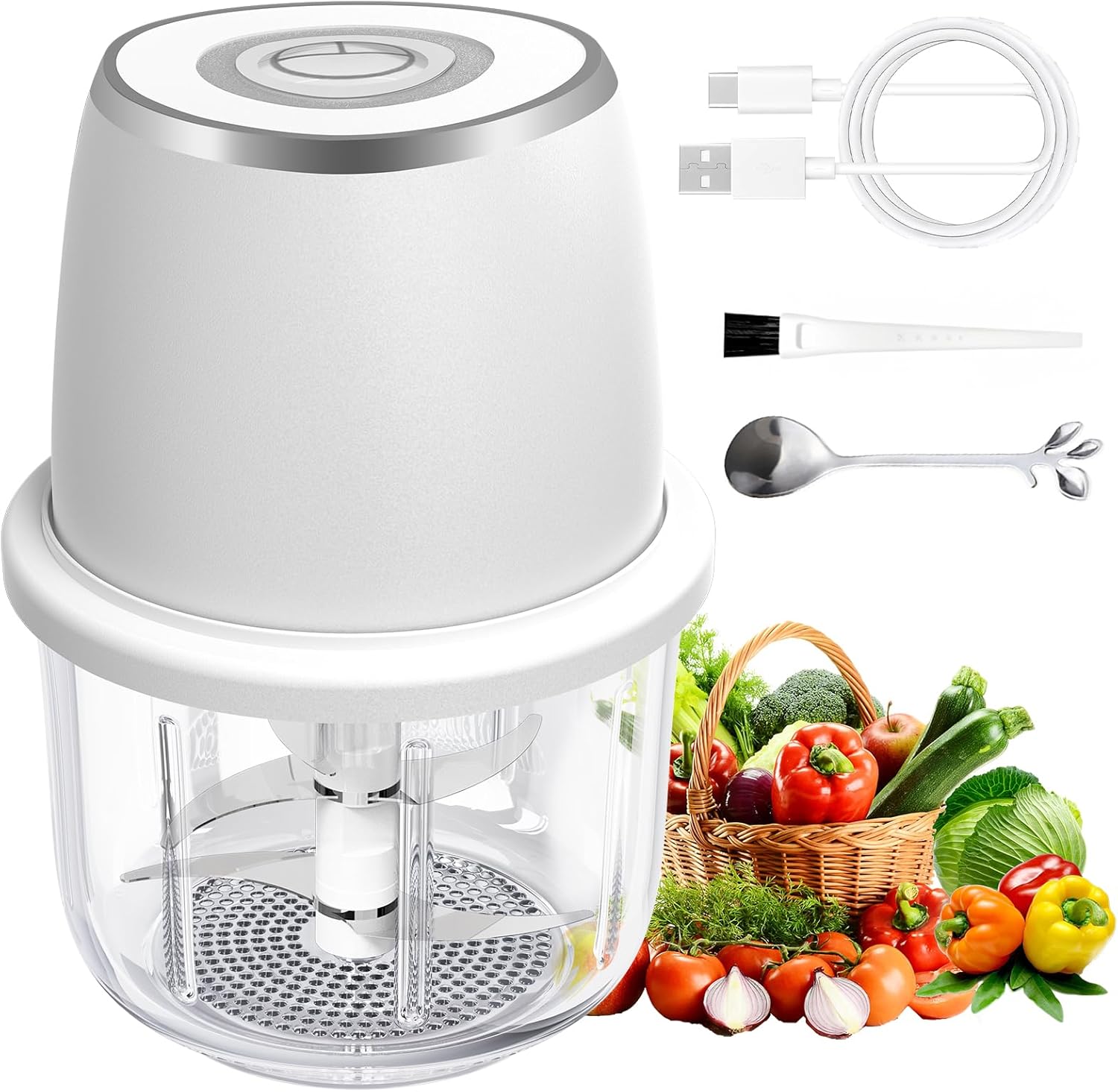 350ml Cordless USB Electric Garlic & Vegetable Chopper (White)