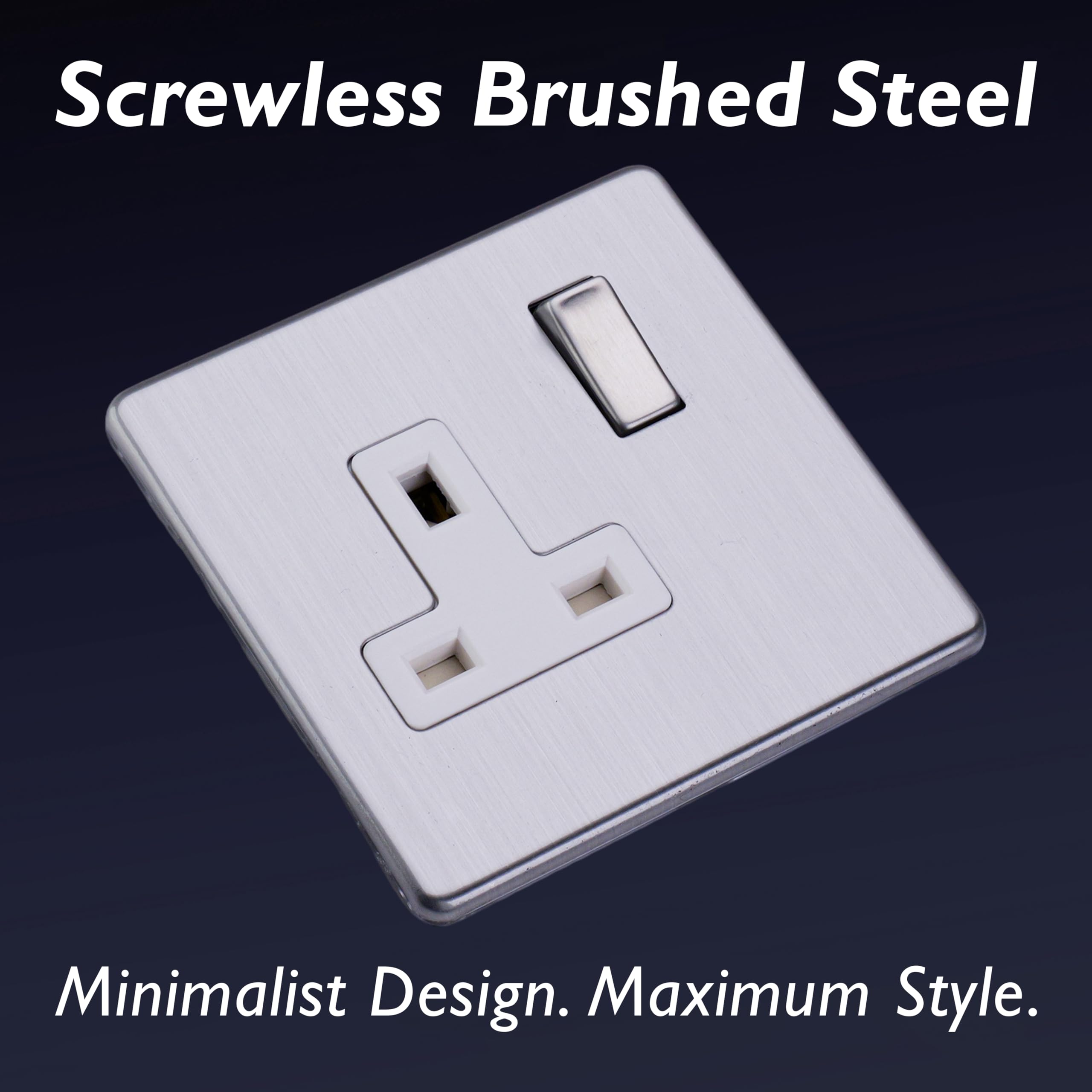 Varilight - 1 Gang 13 Amp Single Switched Socket Dimension Screwless Matt Chrome - XDS4WS, Brushed Steel, 86x86x32mm - Image 3