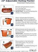 Vista 5 de Apollo Exports International AP-30312 - Maceta de barandilla ajustable de 24 pulgadas, aspecto ratan, color blanco