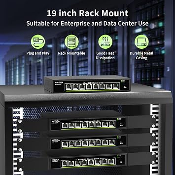 8 Port 10G Ethernet Switch Unmanaged,with 8X 10Gb Base-T Ports, NICGIGA 10Gbps Network Switch Easy for 10G NAS,PC,WiFi7 Router,10G Adapter/NIC. Desktop or 19-inch Rack Mount, Plug and Play.