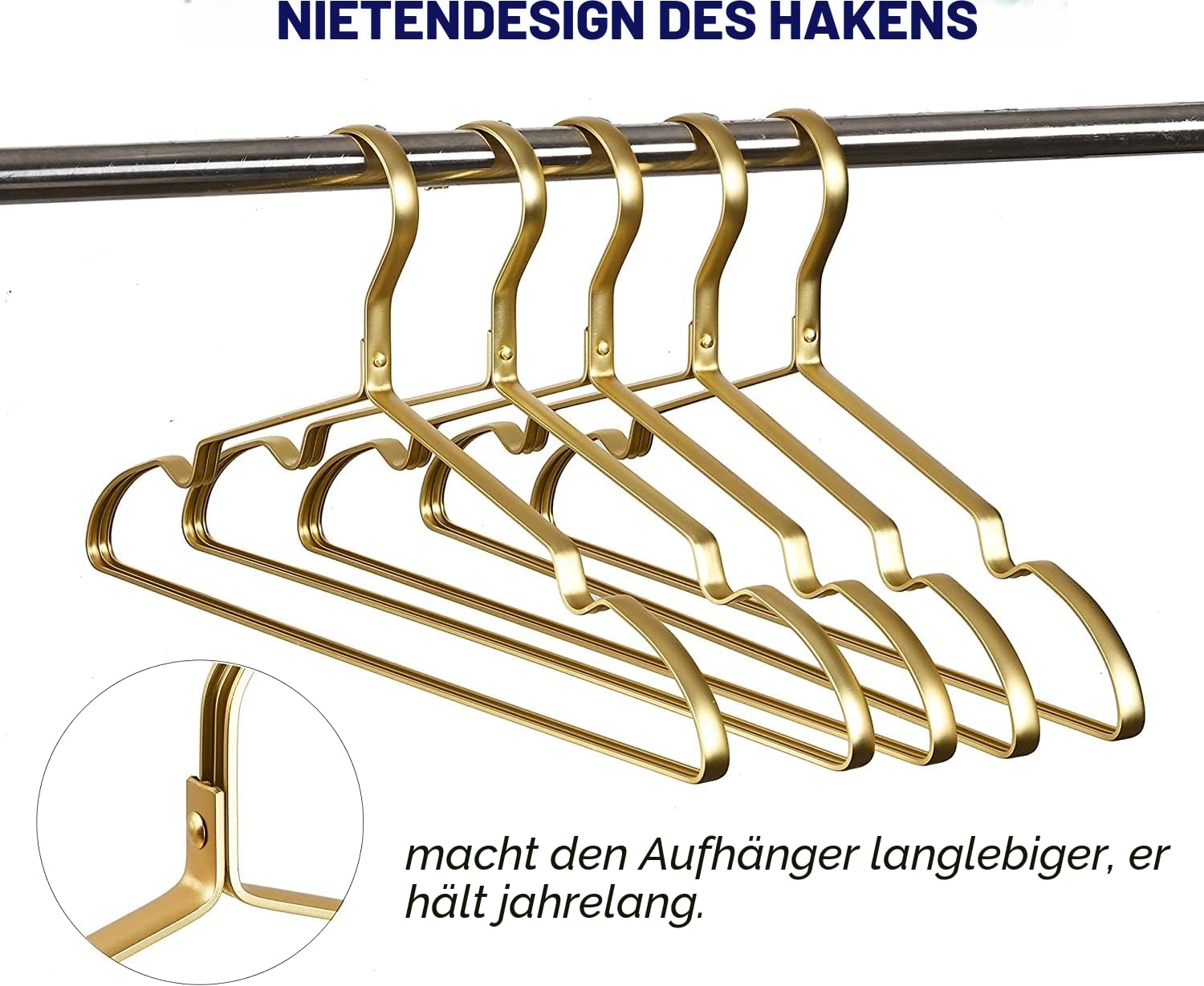 Amber Home 20 Stück 42cm Leichte Aluminum Eisen Kleiderbügel, Matt Gold Metall Kleiderbügel aus mit Rutschfester Nut für Anzug T-Shirt Hemd Jacke Kleid Hose