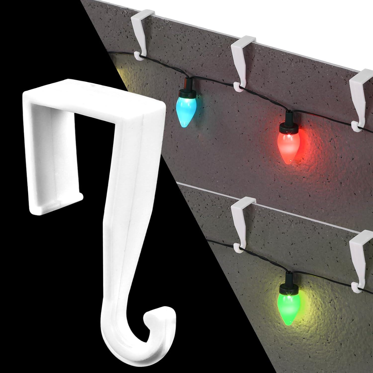 Amyhill 50 Pcs Christmas Gutter Light Hooks for Hanging Outdoor String Lights White Plastic Weatherproof Gutter Clips Hangers for Outside Xmas Halloween Holiday Patio