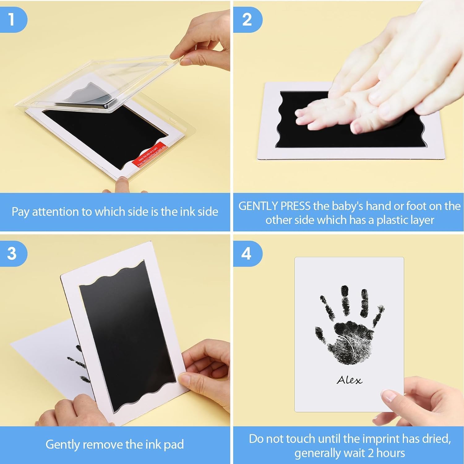 Handprint and Footprint Kit, 6 Black Baby Inkless Print Pads, 12 Cute Pattern Imprint Cards, Pet Paw Print, Hand Kits for Babies, Family Keepsake - Black RG0G-1218
