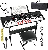 SFESGRER 61-Key Light-Up Electric Piano Keyboard for Beginners & Pros - Full Size with Dual Speakers, Stand, Bench, Mic, LED Display