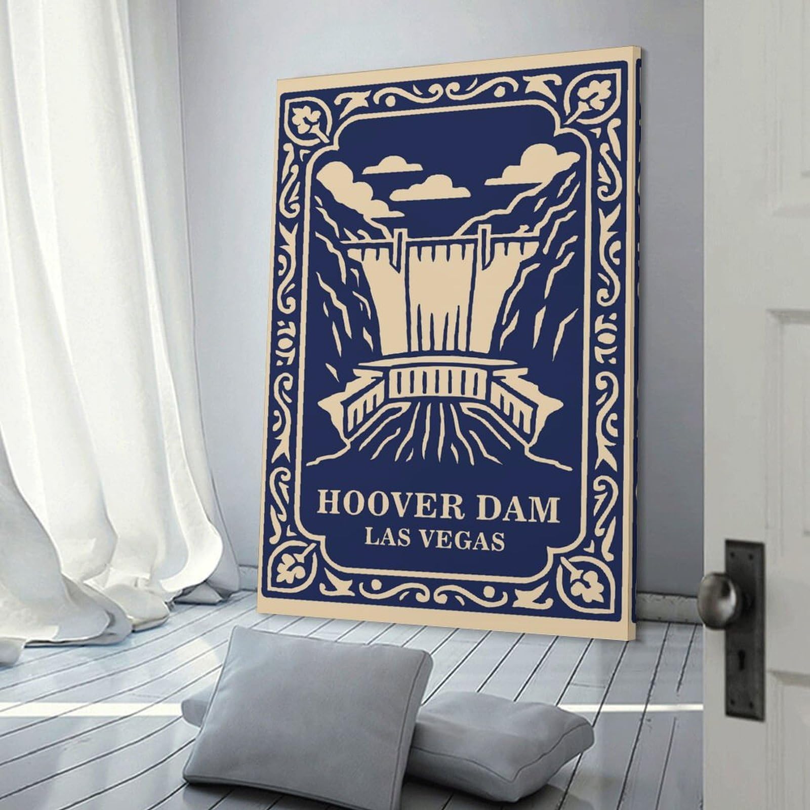 Junmoney Canvas Art Print Hoover Dam Las Vegas Vintage, 24x36inch(60x90cm), for Gallery Wall Decor And Room Displays, Wall Decor Suited to Curated Displays