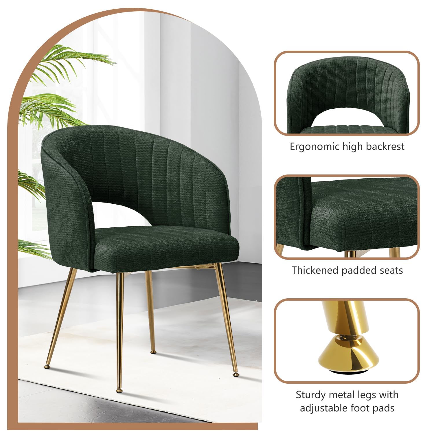 Set di 4 eleganti sedie da pranzo in ciniglia con gambe curve, imbottite, comode per cucina, soggiorno e camera da letto, mobili eleganti e versatili per la casa