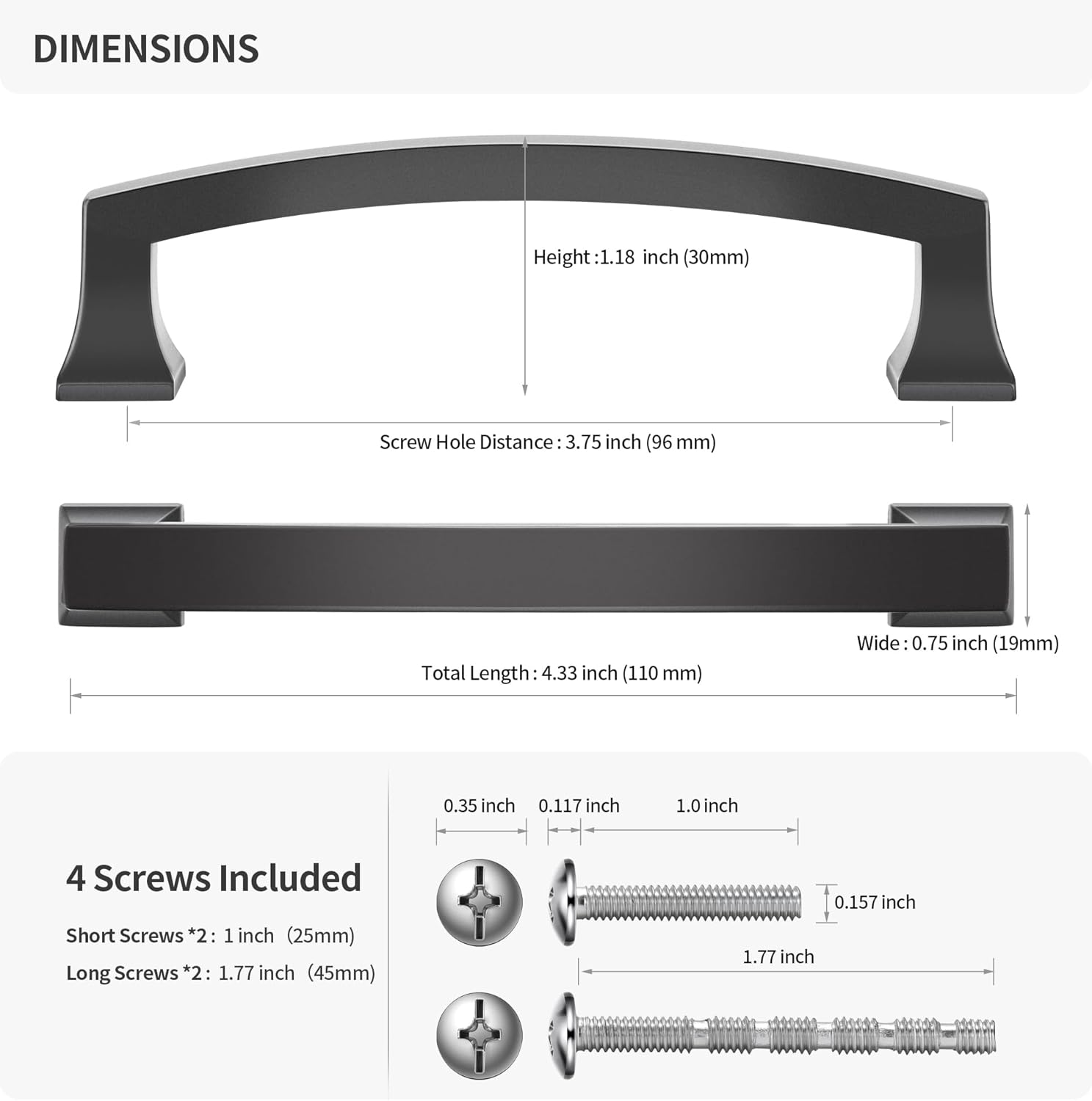 Lardmon 10 Pack 3.75 Inch(96mm) Hole Center Matte Dark Gunmetal Gray Modern Cabinet Pulls Solid Arch Drawer Pulls Kitchen Cabinet Handles Kitchen Cabinet Hardware Bathroom Vanity Pulls, Gray(3.75x10)