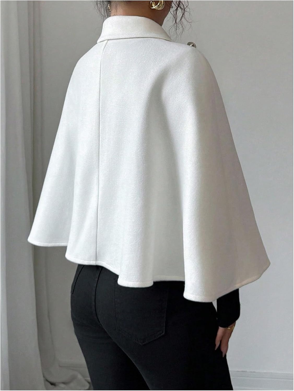 MakeMeChic Women's Wrap Collared Cape Jacket Loose Fit Business Fall Cropped Coat Outerwear - Image 3