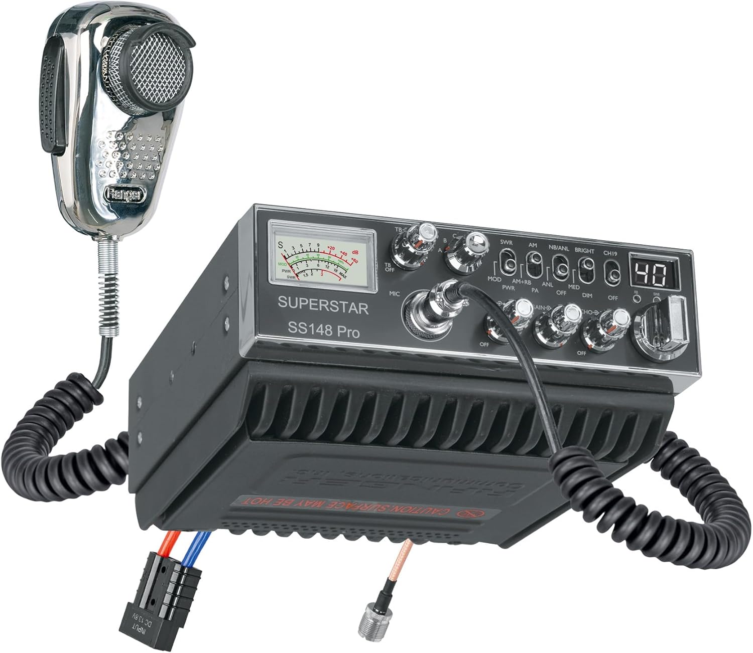 Ranger Superstar SS-148 Pro High Power 10 Meter Amateur Radio 300W+ PEP Transmit Power Built-in Cooling Fan & Massive Heat Sink Metal-Reinforced Panel with Large 4-Scale Precision Meter SRA-198 Mic