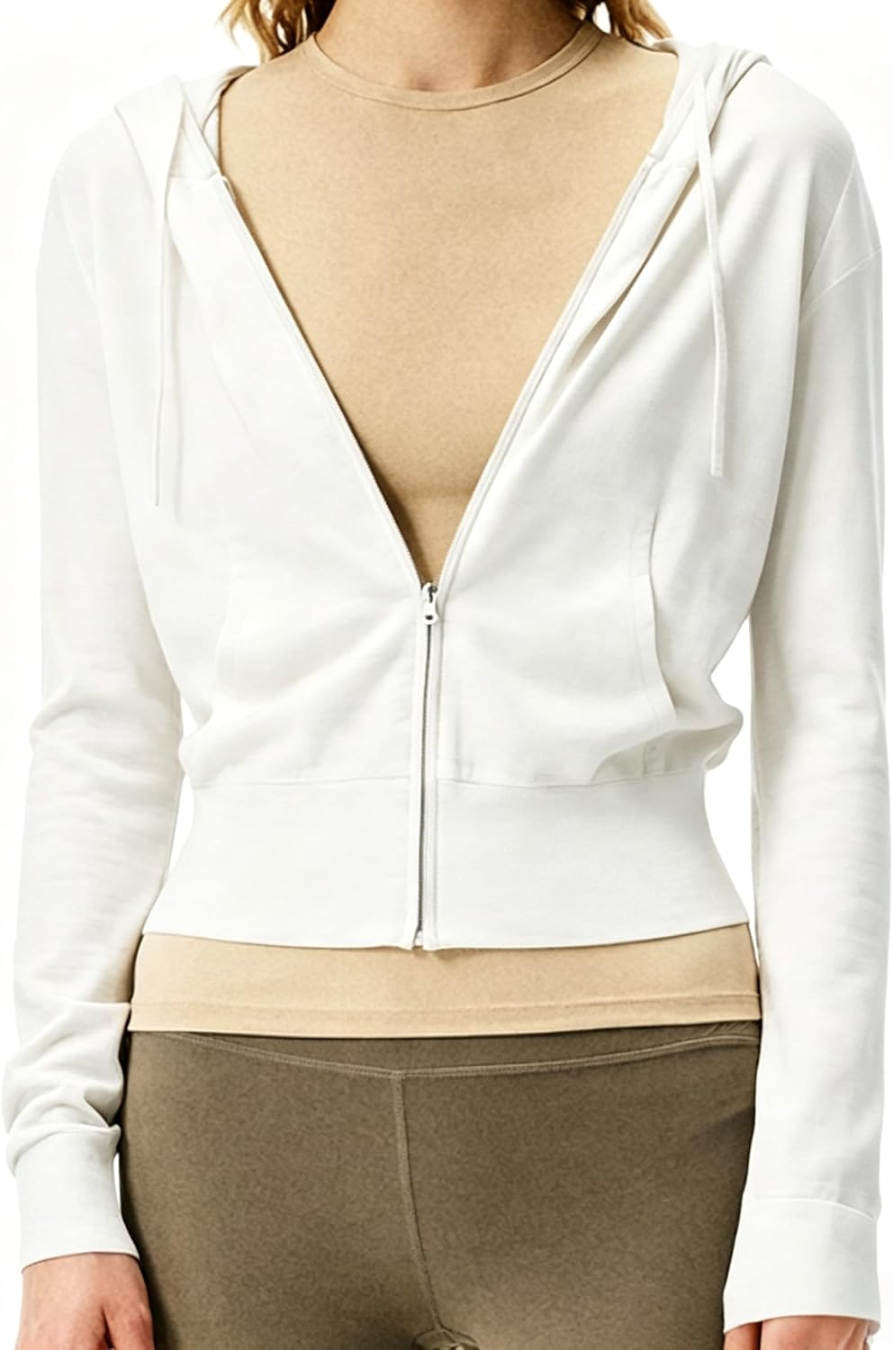 Women Cropped Zip Up Hoodie Sweater Lightweight Thin Hooded Sweatshirt Cardigan Jacket Casual Loungewear Cute Top