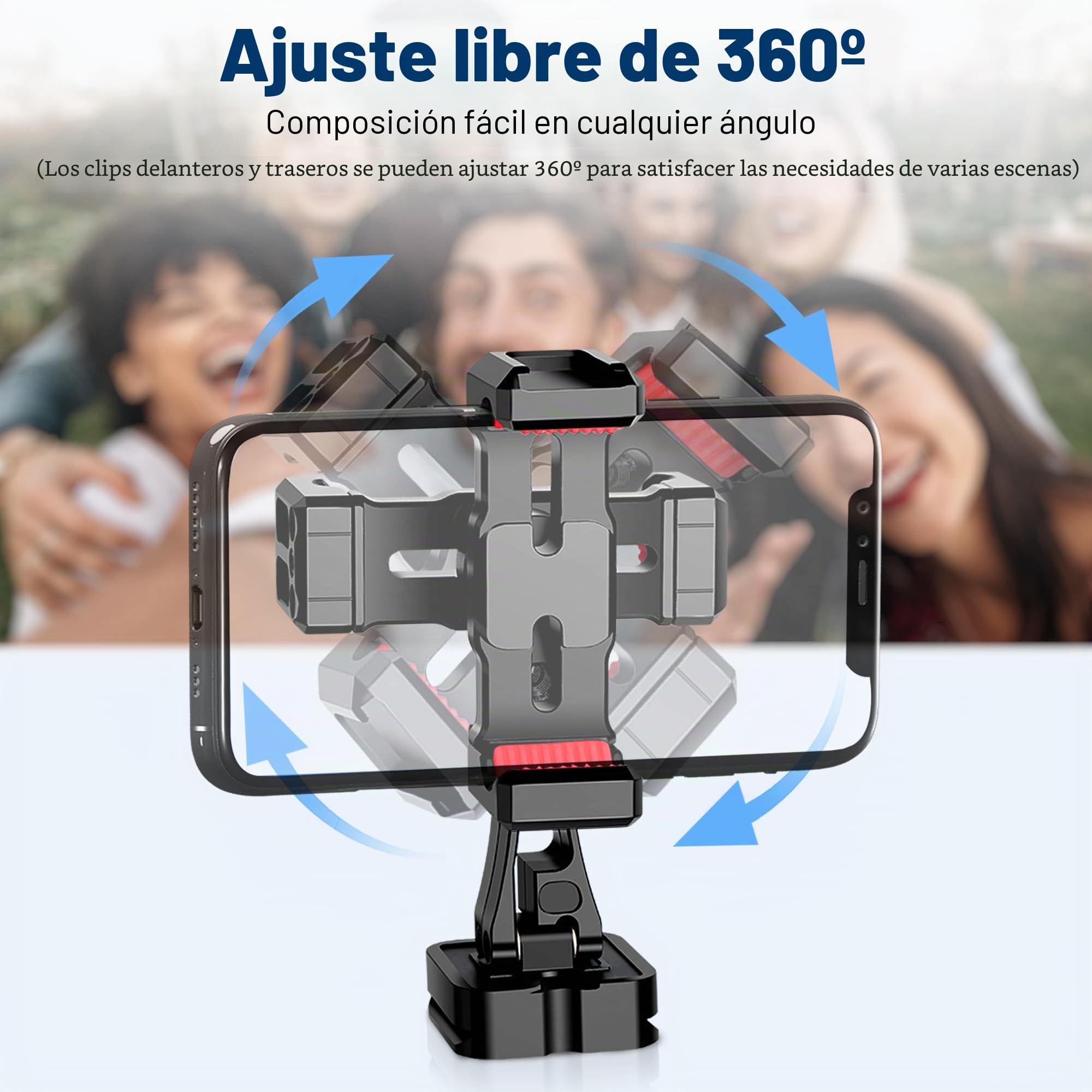 Manbily Soporte de trípode para teléfono, adaptador de metal para smartphone con soporte doble para teléfono, giratorio de 360°, abrazadera de clip ajustable compatible con teléfonos celulares iPhone,