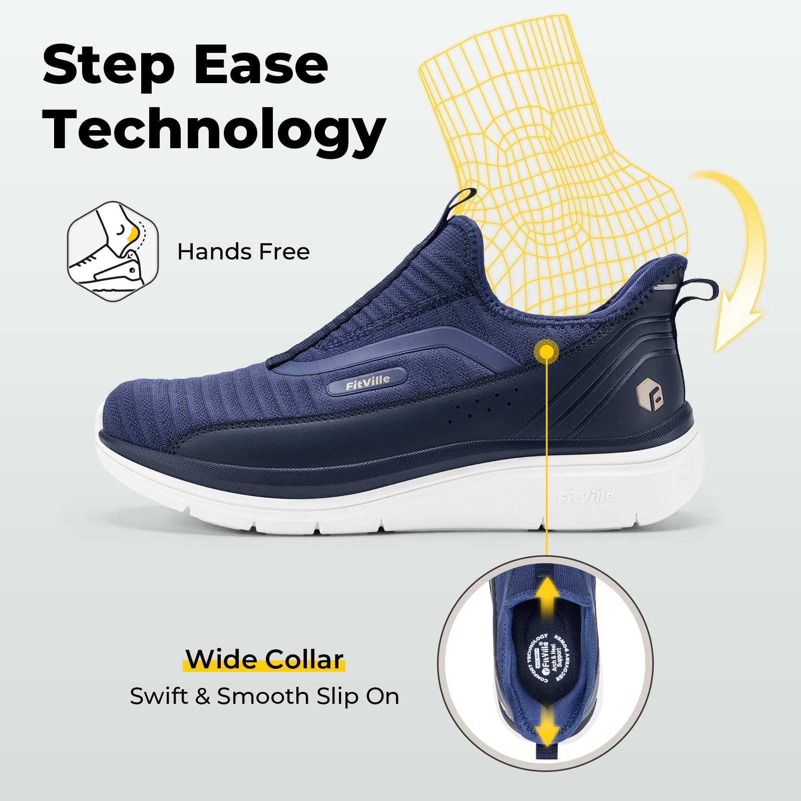 FitVille Zapatillas para Caminar Hombre Sin Cordones Transpirables Slip-on