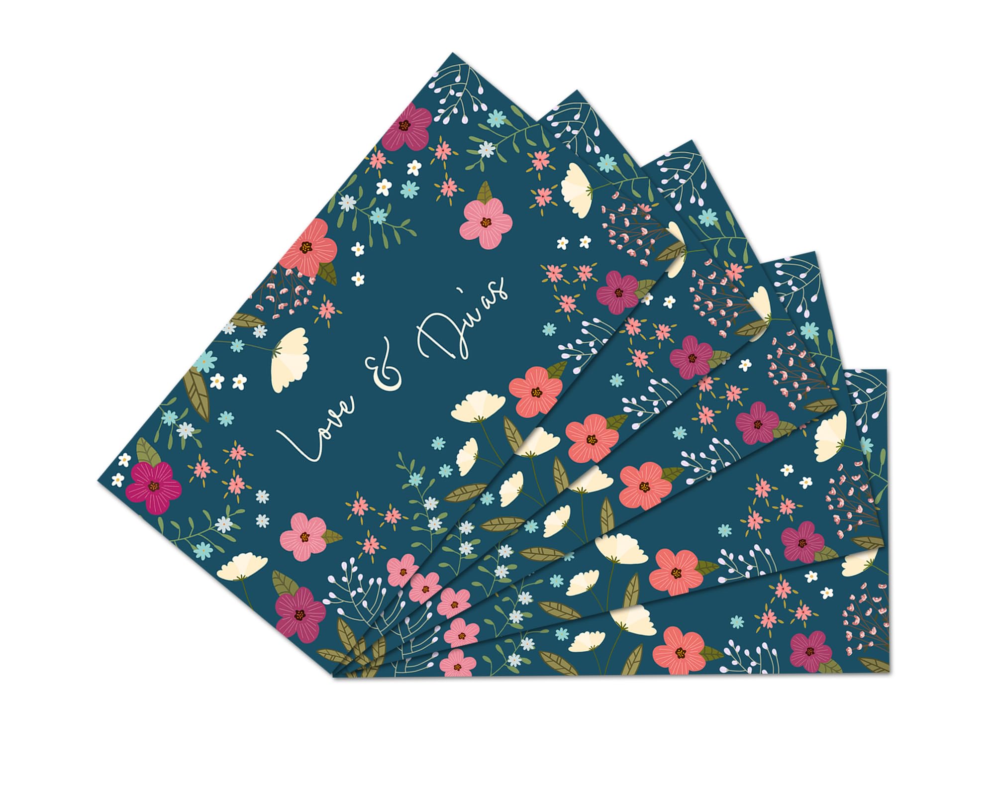 Islamic Moments Love & Du'as Money Wallets for Gifting - Floral on Navy - Pack of 5 - Greeting Card Envelopes for Weddings, Eid, Births, Graduations