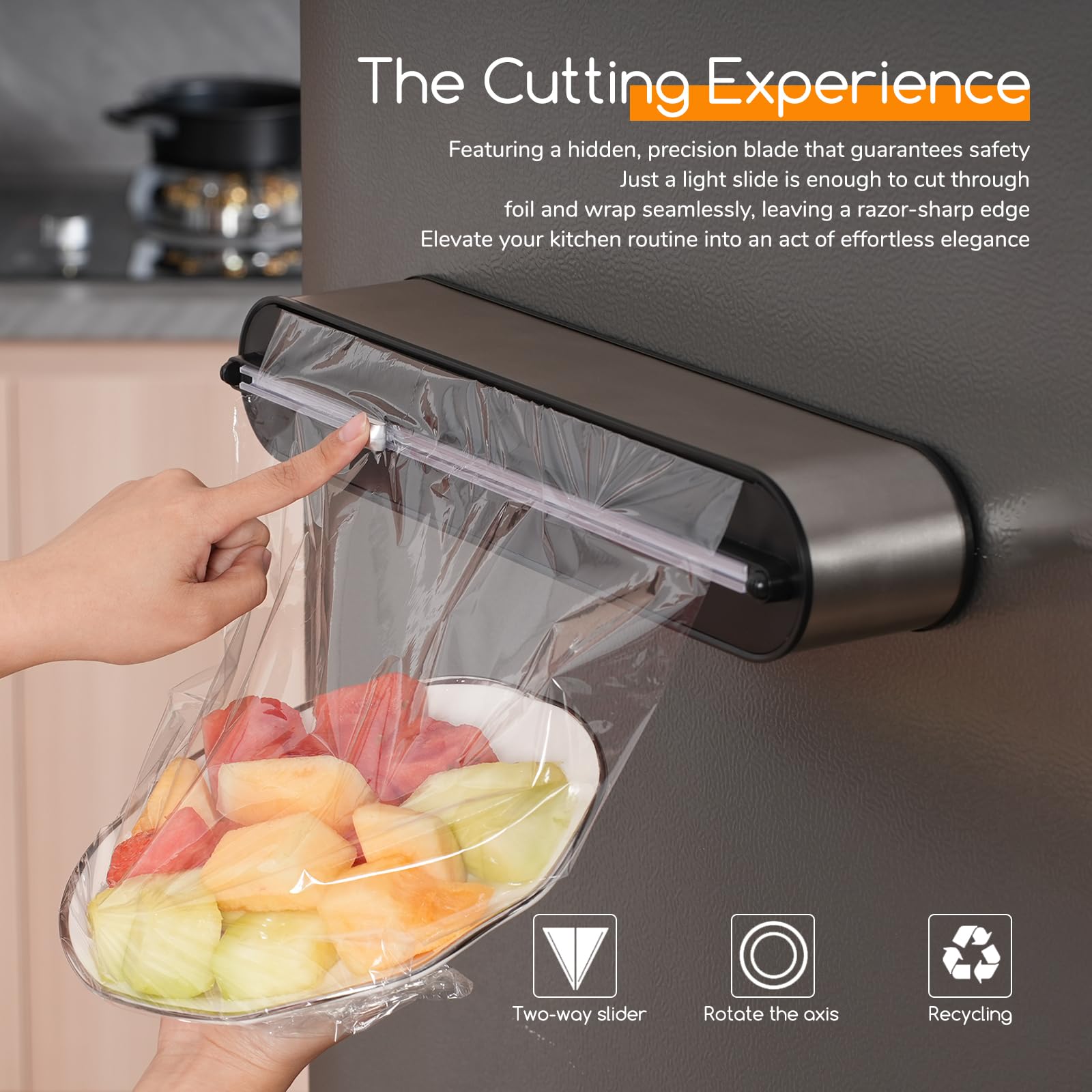 Derouleur film alimentaire- Aspect inox，Distributeur papier aluminium et film，Distributeur film alimentaire et -rouleaux 31 cm Compatibles, （couleur inox）