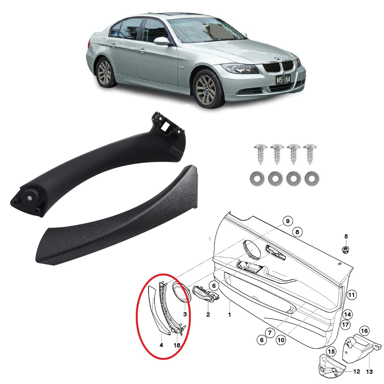 Twowinds Maniglia Porta 51417230850 Compatibile con BMW E90 - Destra Nero