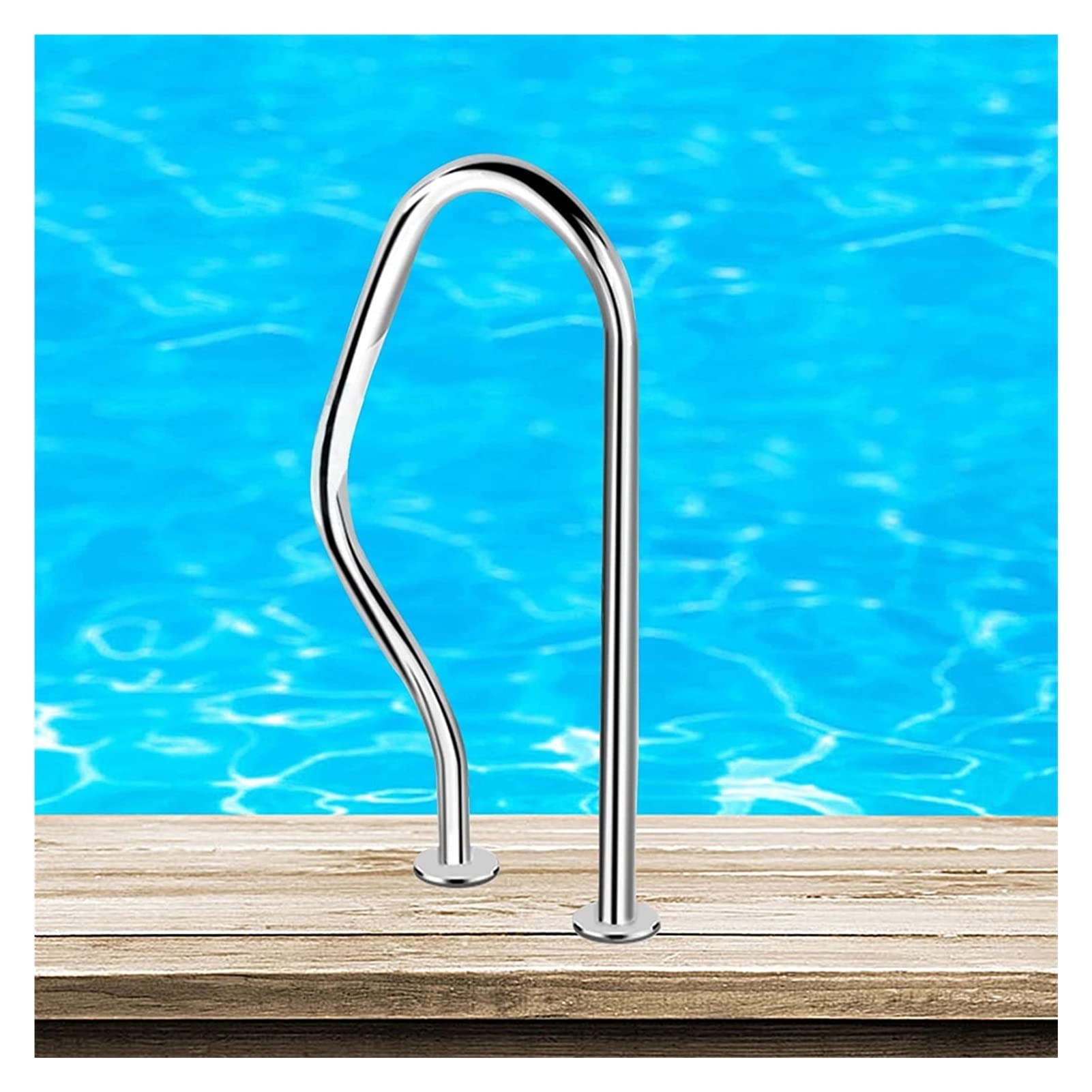 Sturdy Pool Safety Handrails Swimming Pool Hand Rail, Stainless Steel 3-Bend Pool Stair Rail 1MM Thickened Perfect Handle Pool Grab Ladder (Silver) (Size : 2Pcs)