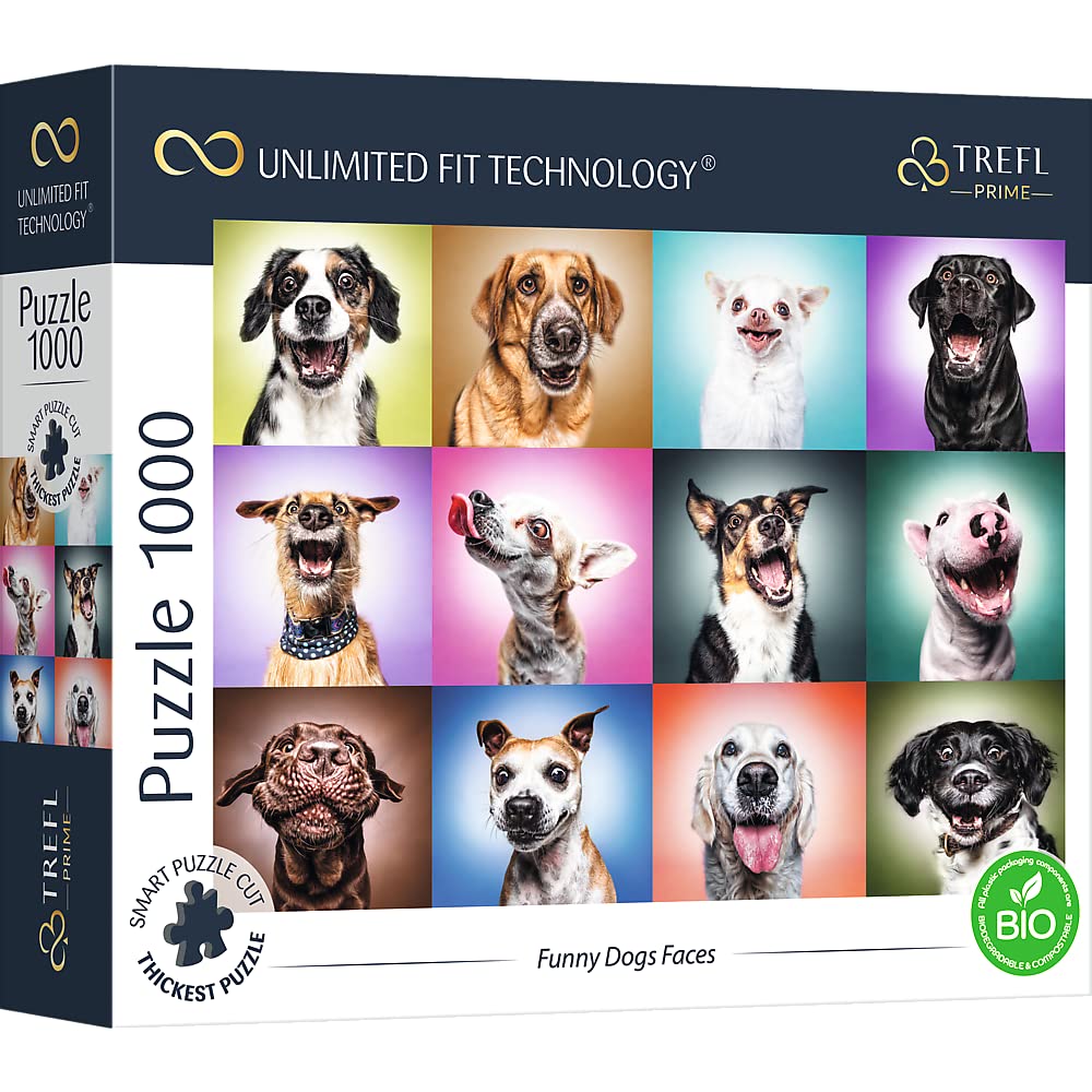 Trefl Prime Puzzle 1000 pièces : Unlimited Fit Technology : Têtes de Chiens Amusants