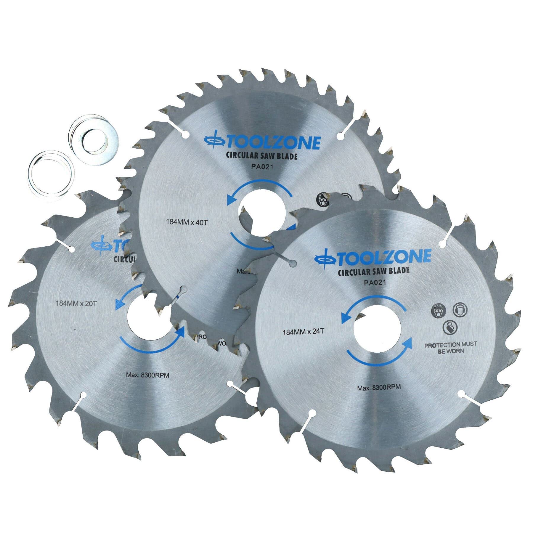 184mm TCT Circular Saw Blades Coarse – Fine 20 24 40 Teeth + Adaptor Rings 3pc