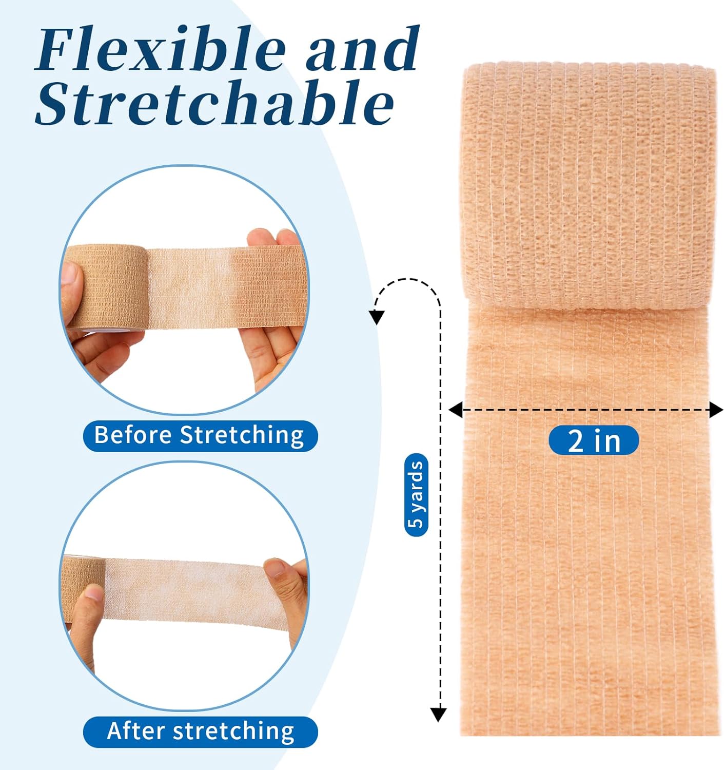 Frontline 24 Pack Self Adhesive Bandage Wrap 2" x 5 Yards Athletic Tape Vet Wrap Tattoo Supplies Wrap Medical Supplies Elastic Cohesive Bandage Wrist Ankle Sports Tape (Beige) - Image 4