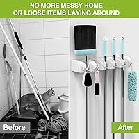 Vista 5 de LETMY Broom Holder Wall Mount - Mop and Broom Hanger Holder - Garage Storage Rack & Garden Tool Organizer - 5 Position 6 Hooks Broom Rack for Home