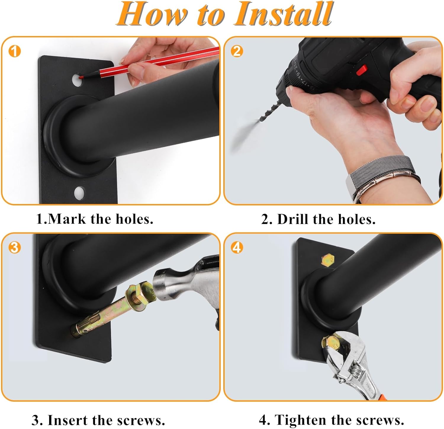 Tebery 4 Pack Wall Mount Weight Plate Holder, 220 LB Capacity Weight Plates Rack for Home Gym, Heavy Duty Barbell Plates Storage Hanger, Space Saving Plate Organizer for Garage