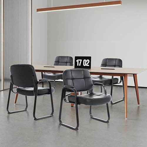 Miniatura 2 de CLATINA Silla de invitados grande y alta, cómodas sillas de recepción con reposabrazos acolchado de cuero regenerado y base de trineo para oficina,