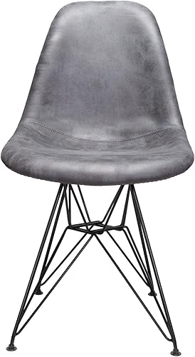 Markle Cool Grey - Silla de comedor DSR tapizada con tela de cuero sintético gris frío con patas de acero negro