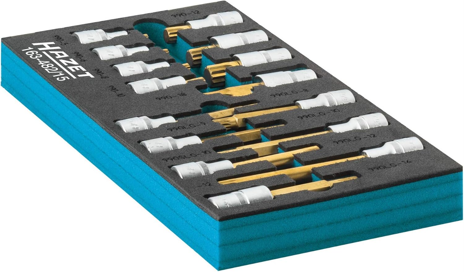 Hazet Screwdriver Insert Set, (Robertson) 12.5 = 1'2 Pieces 163-482/15, Square 12.5 mm (1/2 inch), Inner Multi-Tooth Profile XZN, Number of Tools: 15, Tin Coated, Size