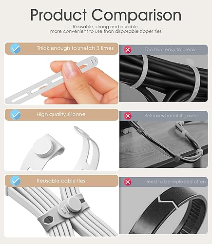 Vista 35 de Nearockle - 40 bridas reutilizables para cables, organizador de cables de silicona ajustable, pequeñas bridas para cables de carga, cables