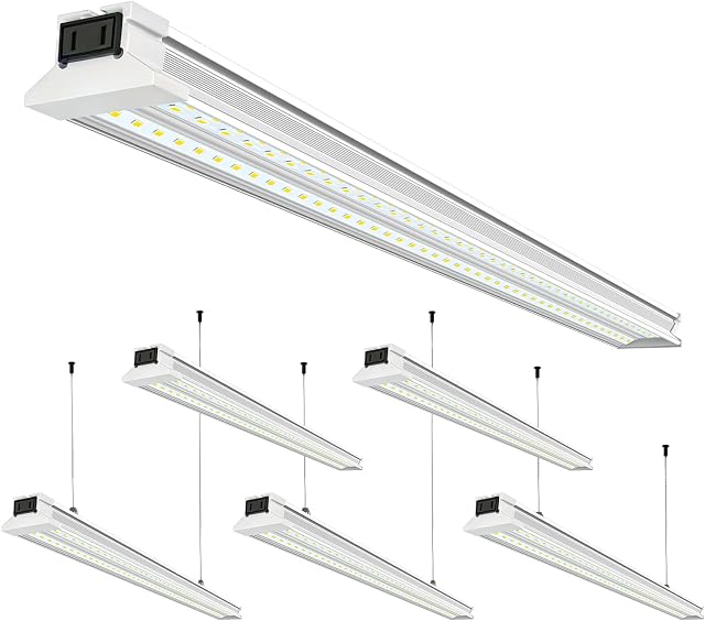 Zaltris 4FT LED Shop Lights Linkable, Plug-in 4’ LED Shop Light Fixtures, AC100-277V, 5000K Commercial Bay Lighting for Workshop, Warehouse, Garage, Hanging Surface Mount, ETL Listed, 6Pcak