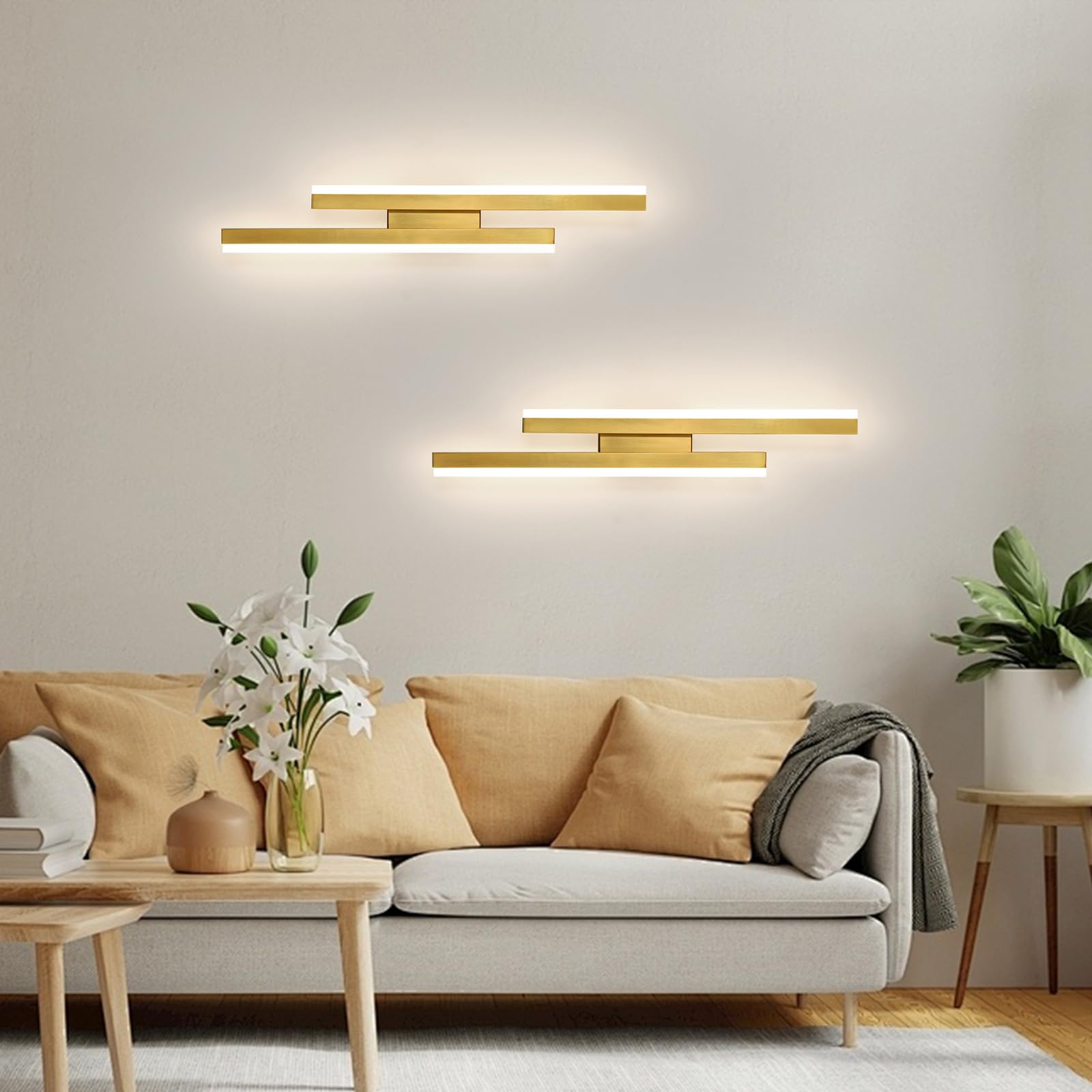 DELIPOP Applique Murale Interieur LED, 16W Moderne Lampe Murale Or, 3 Température de Couleur 3000-6500K Luminaire Mural en Acrylique pour Salon, Chambre, Escalier, Hôtel, Couloir | Moderne Luminaire Mural Acrylique pour Salon Chambre Escalier Hôtel Couloi