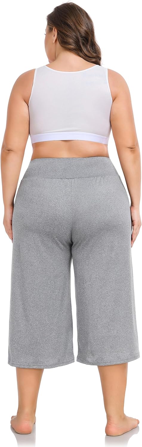 ZERDOCEAN Women's Plus Size Wide Leg Capris High Waist Yoga Pants Casual Loose Lounge Pants with Pockets - Image 6