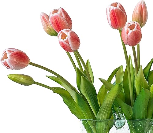 Miniatura 83 de 15 flores de tulipanes artificiales, ramo de látex de tacto real, tulipanes falsos para oficina, boda, fiesta, hogar, cocina, jardín