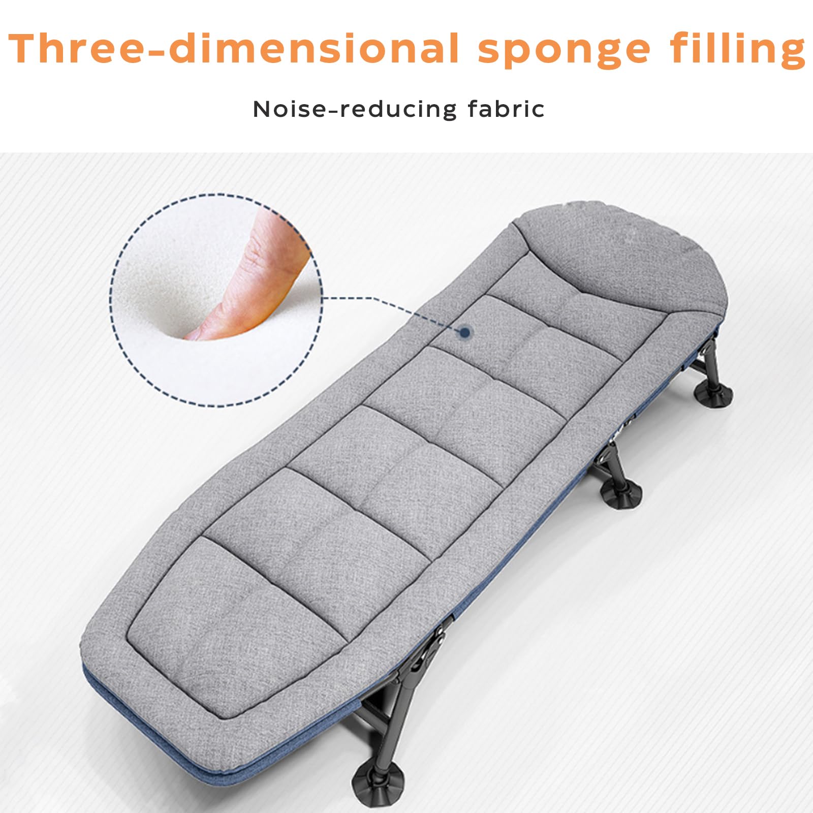 Lit de camp pliable avec poche latérale - Chaise longue de camping avec dossier réglable en 5 positions - Lit pliant pour l'extérieur et l'intérieur - 190 x 65 cm (gris)