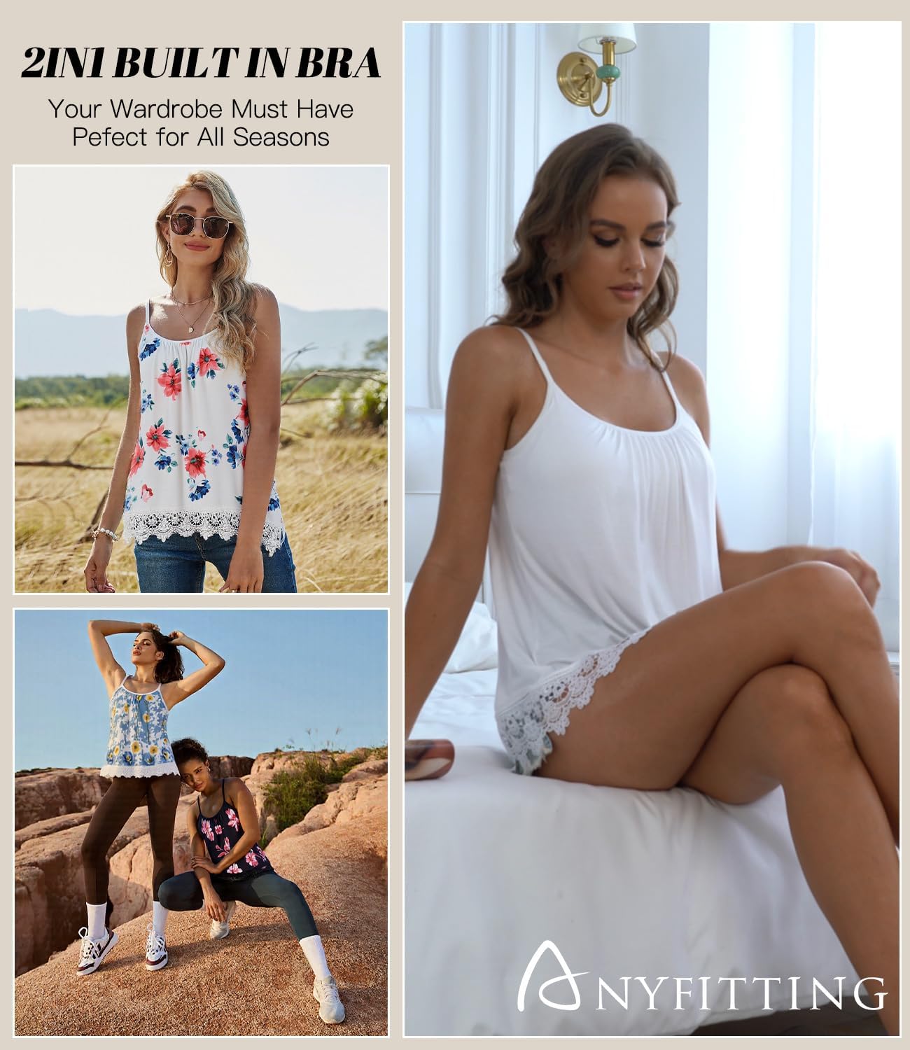 Camisoles for Women with Built in Bra Adjustable Strap Tank Tops Cami Sleeveless Summer Tops for Workout Sleeping Traveling - Image 6