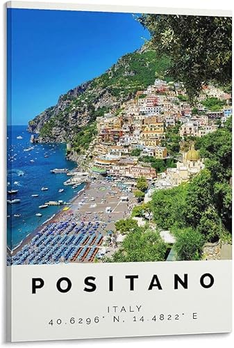 Póster Positano con impresión colorida, arte de pared Positano, decoración de fotos Positano, impresión de viaje de regalo, póster de arte en lienzo