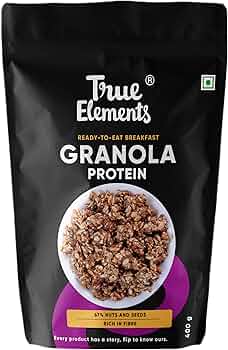 True Elements Protein Granola 400gm - Granola for Breakfast | 19.2g Clean Protein with No Added Sugar | Gluten Free Breakfast Cereals