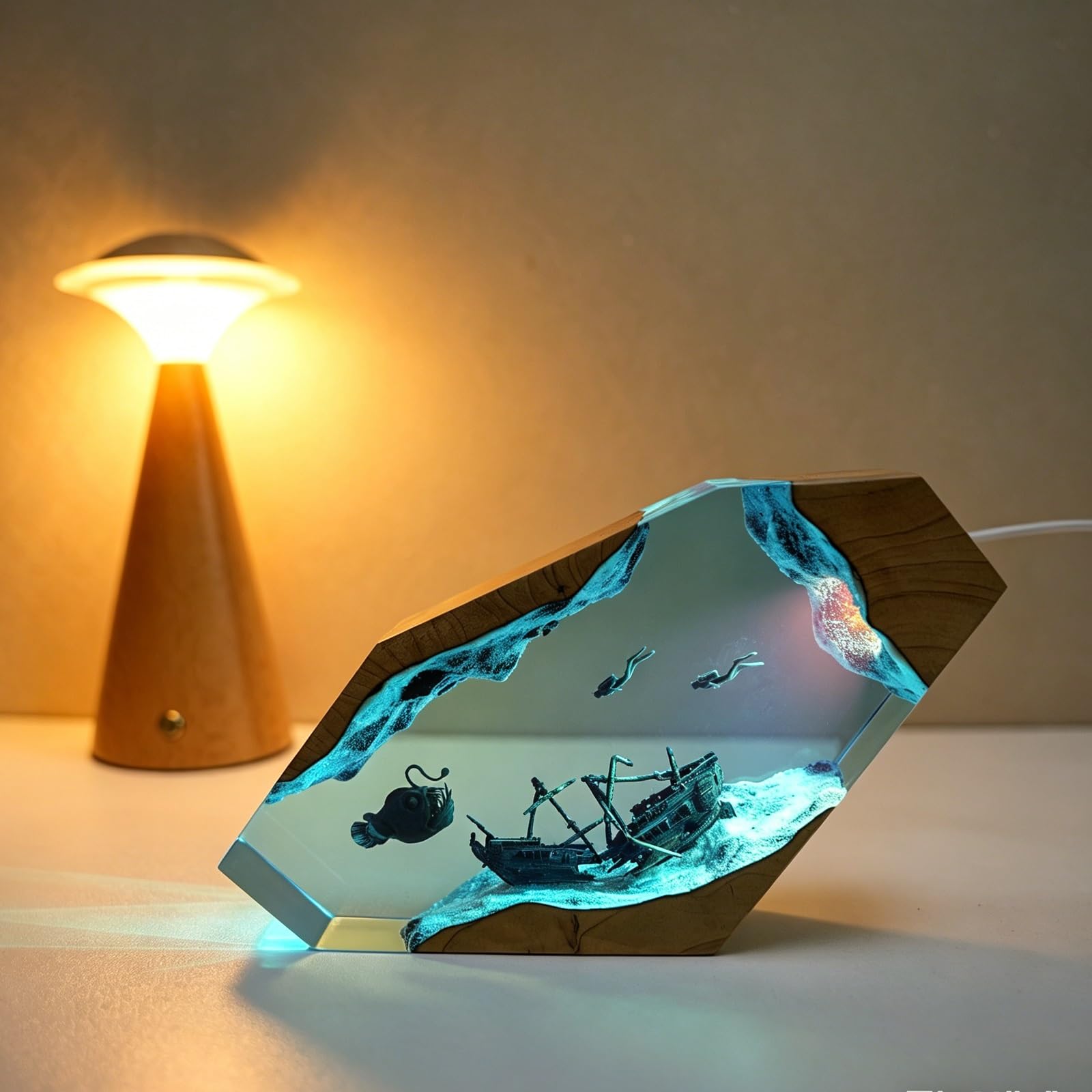 FGJtguE Woods lamp, Underwater Scuba Diver Night Light with Whale Shark, Dimmable LED Crystal Bedside Decor(G)