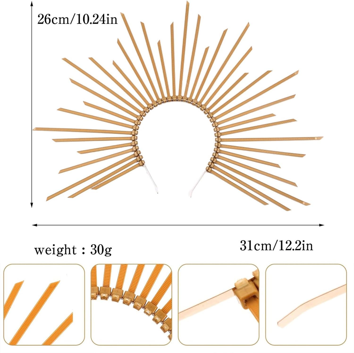 Halloween Mary Halo Spike Crown Headband Gold Sunburst Spike Crown for Women Girls, Mary Goddess Gold Crown Gothic Headband for Halloween Cosplay Costume Headdress - Image 7