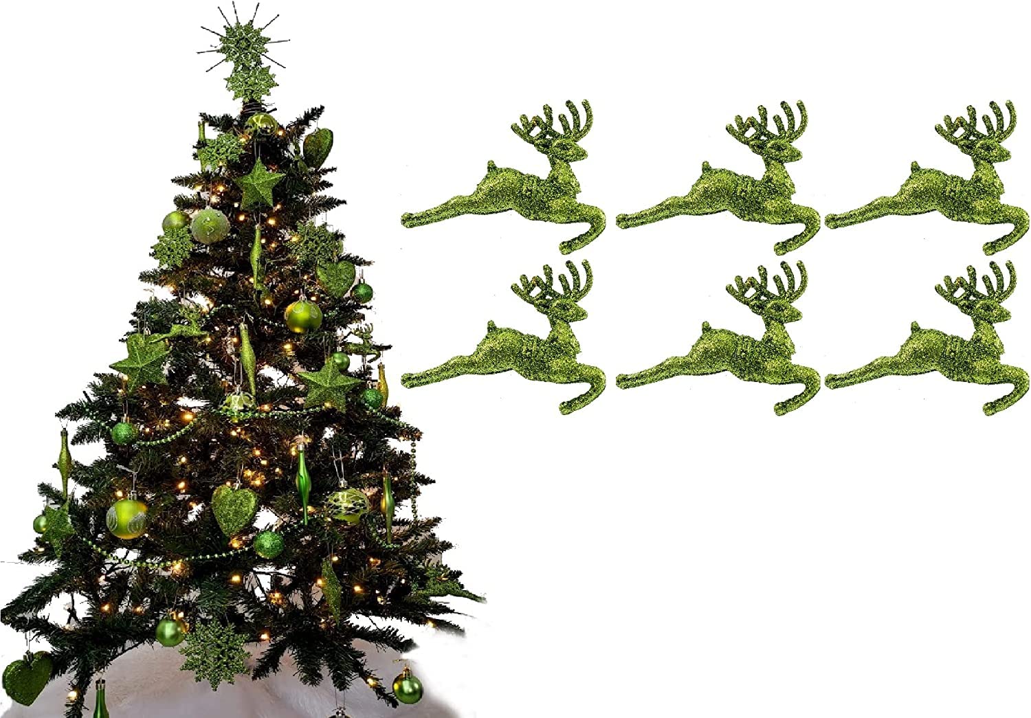 Ukdeals Direct Pack Of 6 Reindeer Ukdeals Direct® Lime Green Collection Christmas Droplet Baubles Tree Decorations Glitter Matt Icicles (Pack Of 6 Reindeer)