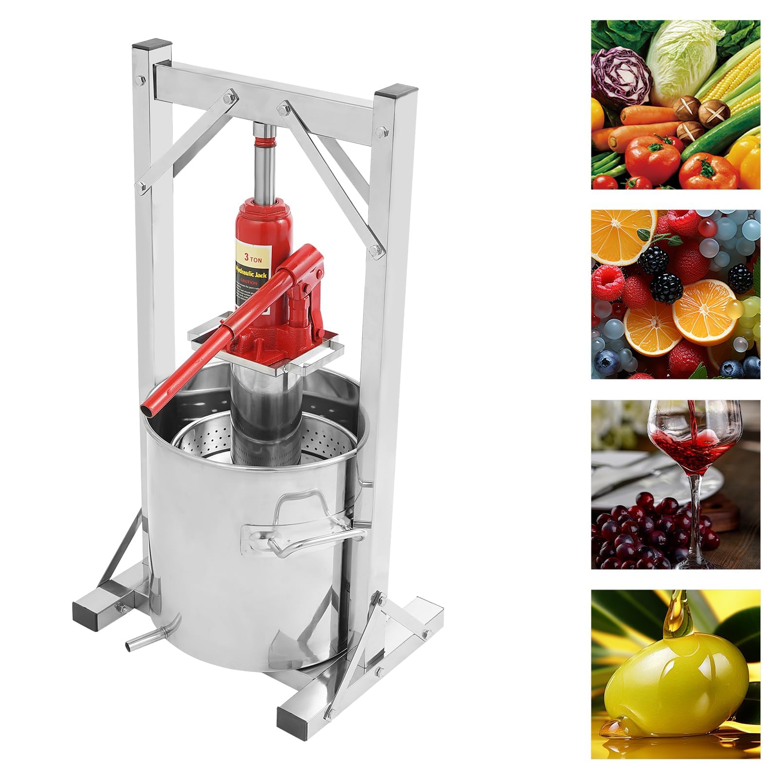 Ręczna wyciskarka do wina, sokowirówka hydrauliczna 12 l, stal nierdzewna, do wyciskania soku, cydru, wina, oliwy z oliwek, kompaktowa konstrukcja do użytku domowego