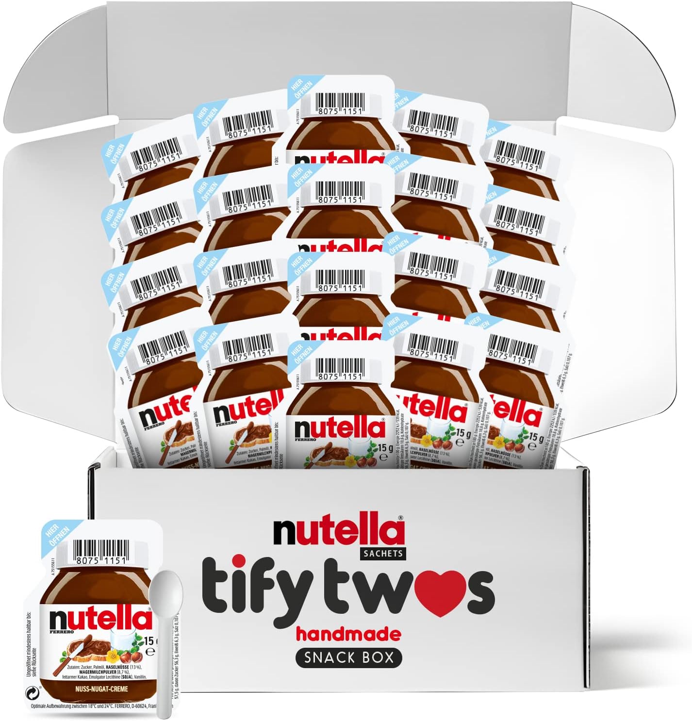Mini Nutella Snack Box - 20 Pack, Hazelnut Spread Chocolate Perfect Pack to go, 80 Calories per Unit with Single Spoon - Perfect Snacks and Gift for Kids and Adults