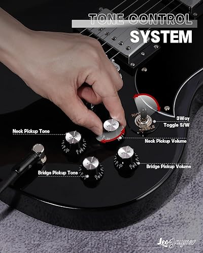 Miniatura 6 de Leo Jaymz Guitarra eléctrica de cuerpo sólido de 39 pulgadas, cuerpo de madera de álamo, cuello de arce y diapasón de madera de laurel (negro)